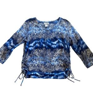 Caribbean Joe Ladies V-Neck Shirt, 3/4 sleeve, ties at waist, size L